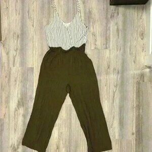 HYFVE Women’s Olive Pants/Black White Stripe Tank Top Romper Jumpsuit Size S